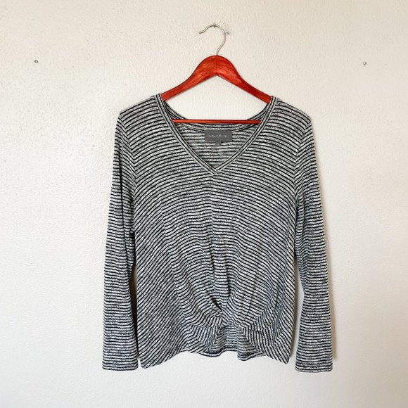 Anthropologie Sunday in Brooklyn Grey & Black Striped Tie Top